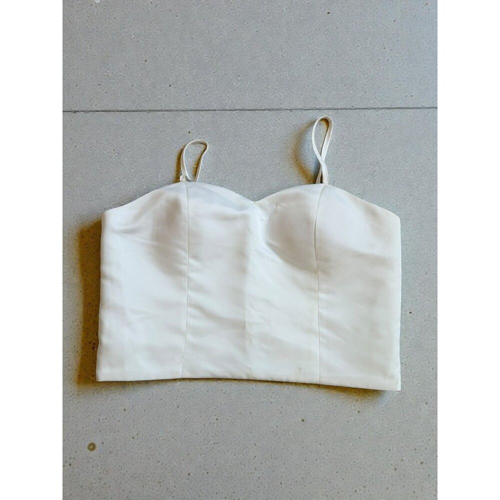 GRACIA White Satin Crop Dress Tank Top Size Large